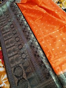 Orange & Grey Unstitched Salwar Kameez