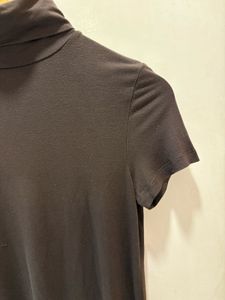Brown Turtleneck Short Sleeve Top