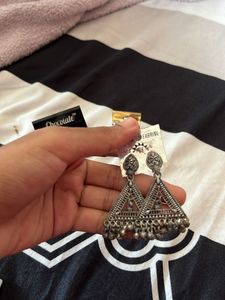 Earrings And One Finger Oxidised Ring