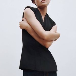 Zara Black Frayed Sleeveless Top