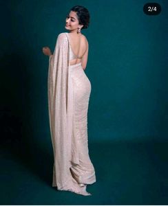 Elegant Party Wear Sequins Cream Saree