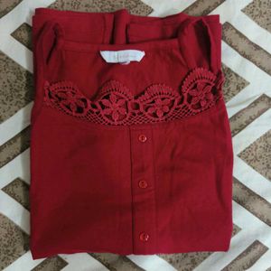 Red Lace Trim Tank Top
