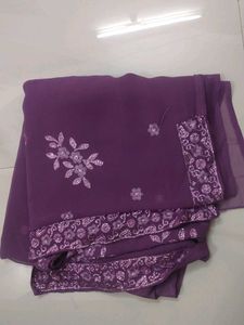 Purple Floral Embroidered Saree