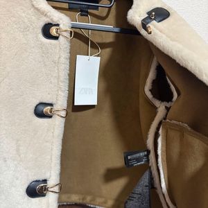 Zara Cream Faux Fur Fireman clasp Jacket