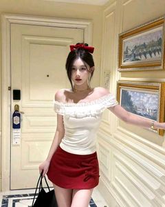 y2k cute white and red co ords set