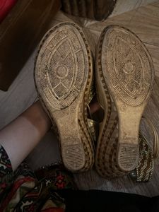 Sandals Heels Platform Golden Rarely Used