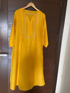 Yellow Embroidered Kurta from  Global desi(xl)