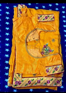 Yellow Saree With Stitched Blouse(clearance Sale)✨