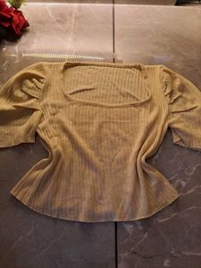 &#34;Sunshine Charm Ribbed Top With Puffed Sleeves ☀️✨
