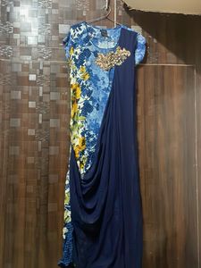 Floral Print Dress with Sheer Overlay