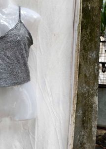 I. Gray Spaghetti Strap Crop Top