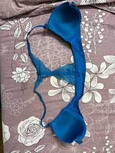 Vibrant Blue Lace-Back Bra : bold meets beauty