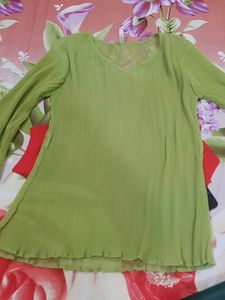 Lime Green Pleated Blouse