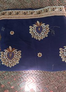 Elegant Navy Blue Embroidered Saree