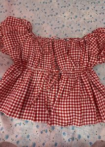 Red Gingham Puff Sleeve Top