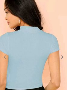Light Blue Ribbed Mock Neck Top