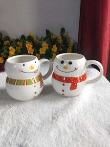 Snowman Ceramic Coffee Mugs - Set of 2