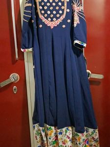 Embroidered Navy Blue Kurti