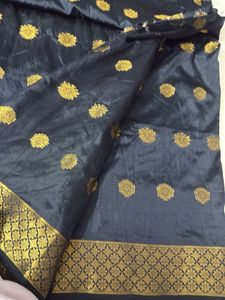 Black And Golden Banarasi Zari Work Fabric