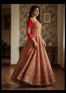 Red & Gold Embroidered Wedding Gown