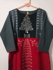 Red &amp; Gray Printed Kurti