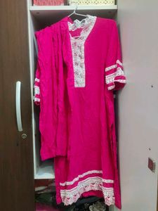Pink Kurti Set with Lace Details