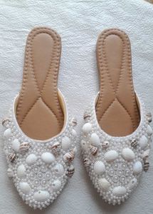 Pearl &amp; Shell Embellished Slides