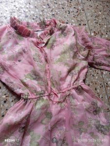 Pink Floral Georgette Kurti