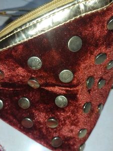 Burgundy Velvet Studded Clutch