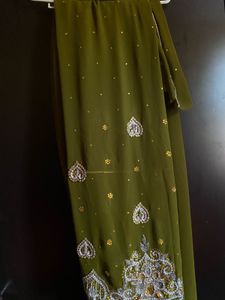 ✨ Elegant Olive Green Embellished Saree ✨