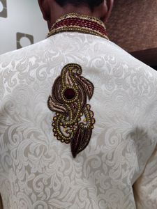 Men Sherwani Dhoti Stitched Set -Offwhite &amp; Maroon