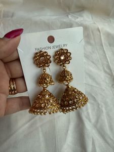 Golden Double Jumkha Earrings