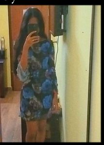 Zudio Flower Print Mini Dress, Blue Colour