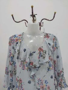 Stripy Floral Ruffle Blouse
