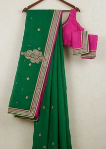 Green & Pink Embroidered Saree