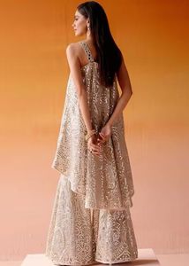 Silver net bootcut pant with mirrorwork