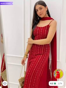 Red Embroidered Kurta Set