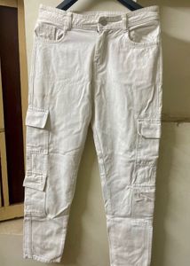 Denim Cargo 8-Pockets Jeans White Colour