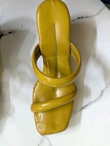 Mustard Yellow Strappy Heeled Wedges.