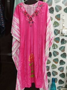 Pink Embroidered Kaftan Kurta set