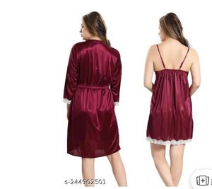 Silky Maroon Nighty Set