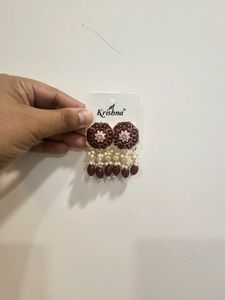 ✨ Statement Maroon &amp; Pearl Earrings