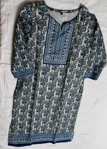 Blue Cotton Printed Embroidered Kurta Set