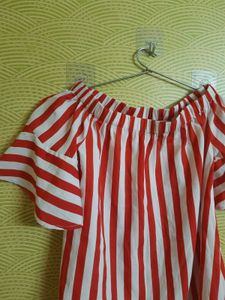 Off Shoulder Blouse With Red And White Stripes