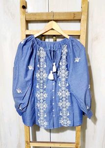 Embroidered Peasant Grey Top size-44-46