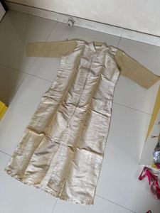✨ Golden Grace – Handcrafted Raw Silk Kurta in XL