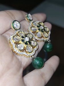 Polki Rhinestone Meenakari Pearl Earrings Danglers