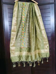 Green Chanderi Silk Zari Woven Design Suit Set