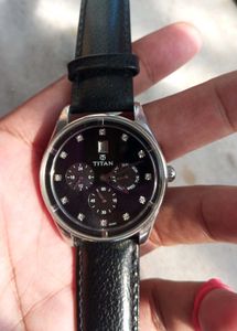 Titan Quartz Multifunction Black Dial Leather Belt
