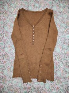 Brown Knit Button Sweater